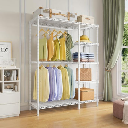 VIPEK V7 Garment Racks for Hanging Clothes Heavy Duty Clothes Rack with Shelves, Portable Closet Rack Metal Clothing Racks 5 Tiers Freestanding Closet Wardrobe System, Max Load 670lbs, White