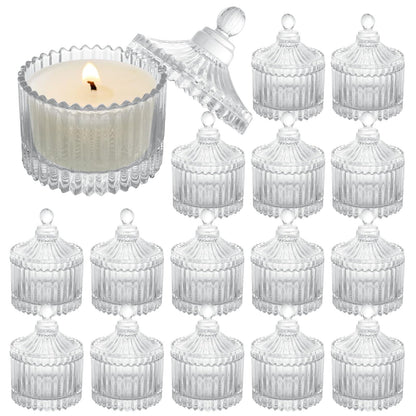LOLYSIC 16 Pack Votive Candle Holders with Lids, Glass Tealight Candle Holders Bulk, Glass Candle Jars with Lids for Wedding, Table Centerpiece, Home Decor