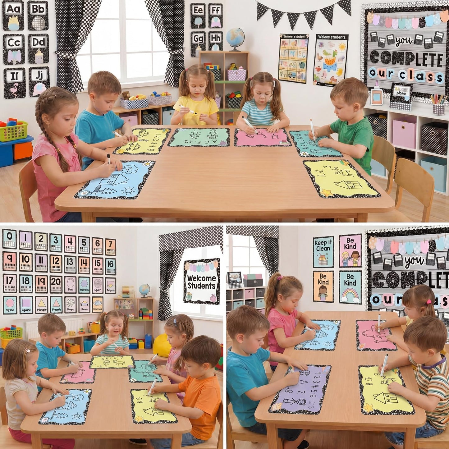 Gersoniel 24 Pcs Large 11'' Notebook Dry Erase Dots for Classroom Table Removable Circles Stickers Wall Whiteboard No Staining for Teacher School Home Office Teaching Supplies(Square,Colorful)