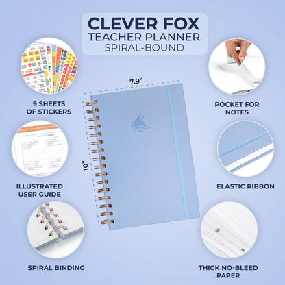 Clever Fox Teacher Planner Spiral – School Year Planner with Calendars & Lesson Plans – Teacher Plan Book for Classroom & Homeschool Organization - Undated, 7.9x10″ (Periwinkle)