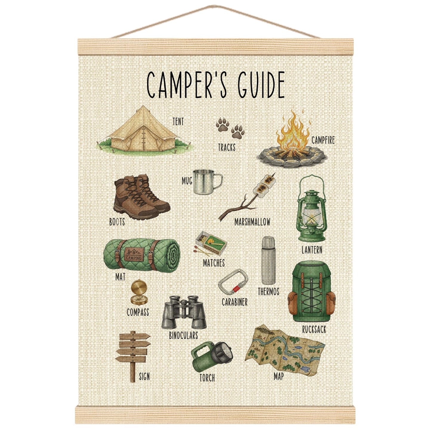 Boat Wades Educational Camping Wall Art Poster Hanger Frame, Camping Decor for Camper, Camper's Guide Wall Decor for Kids Room Bedroom Nursery Playroom Classroom, 12x16 Inch
