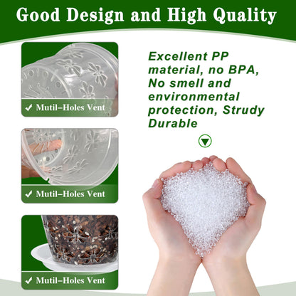 Blumiger Orchid Pot, 8 Pack 6 inch Orchid Pots with Holes & Saucers, Clear Plastic Pot for Repotting, Breathable Ventilation Planters for Phalaenopsis, Dendrobium & Oncidium Orchids