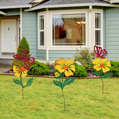 WKHOMEDECO 3 Pack Butterfly&Flower Metal Flowers for Outside & Decorative Garden Stakes - Metal Yard Art Outdoor and Garden with Rustproof Design | Spring Lawn Ornaments for Porch,Backyard，Patio