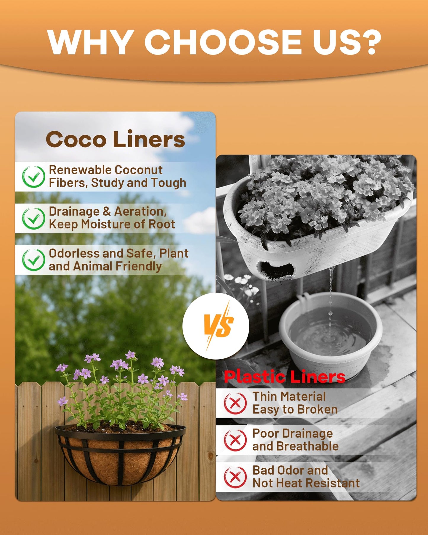 gardmate Coco Liners for Planters - Pre-Formed Coco Fiber for Plants Groove Design Hanging Basket Liners, Handmade Natural Coconut Fiber Pot Liners for Wire Baskets & Window Boxes (3)
