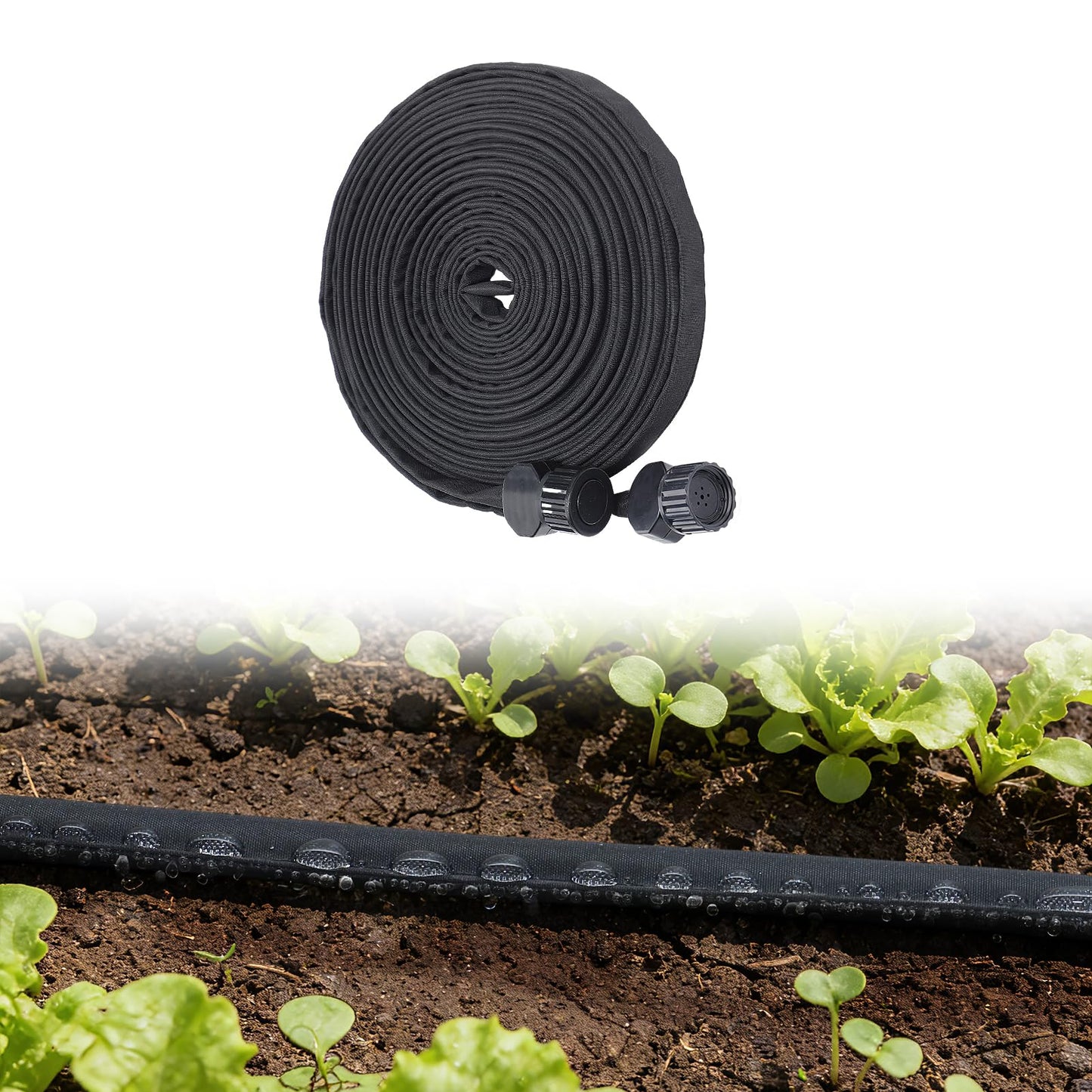 Double Layer Soaker Hose for Garden Beds - 25FT 3/4" Heavy Duty Linkable Flat Drip Irrigation Hose, Save 85% Water, for Lawn Flower Bed Vegetable Field Effective Watering