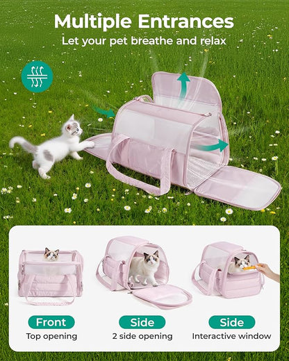 BAGSMART Cat Carrier: Soft-Sided Pet Carrier for Small Medium Cats Dogs Puppy Quilted Collapsible Puffy Travel Bag Up to 25 Lbs Pink