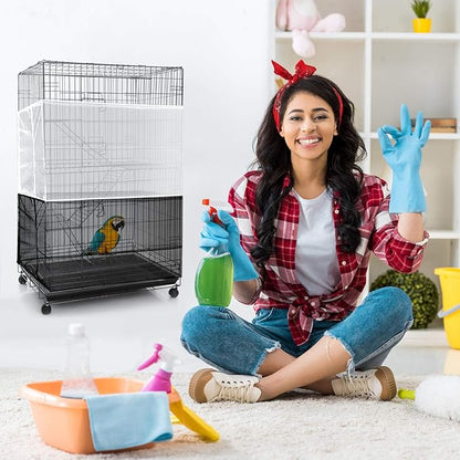 Shappy Large Bird Cage Seed Catcher,Bird Cage Cover Net Skirt Guard,Adjustable Soft Airy Mesh Net for Parrot Parakeet Macaw(118 x 15 Inch/ 300 x 37 cm,White)