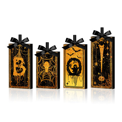 4 Pcs Boo Halloween Sign Wooden Tiered Tray Decor, Spider Ghost Black and Gold Table Decor Farmhouse Rustic Halloween Decorations Party Tabletop Centerpieces for Home Kitchen Indoor Mantel