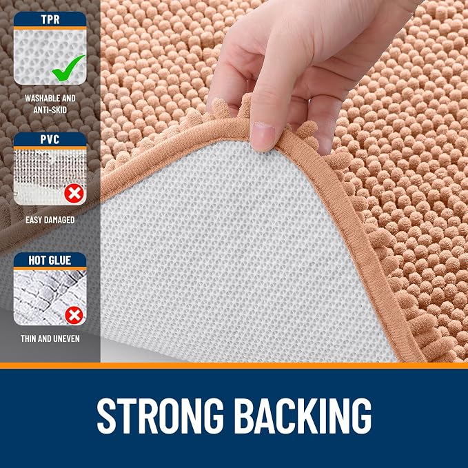OLANLY Large Bathroom Rugs 50x30, Extra Soft Absorbent Chenille Bath Rugs, Rubber Backing Quick Dry, Machine Washable Bath Mats for Bathroom Floor, Tub and Shower, Home Decor Accessories, Peach