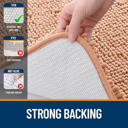 OLANLY Large Bathroom Rugs 50x30, Extra Soft Absorbent Chenille Bath Rugs, Rubber Backing Quick Dry, Machine Washable Bath Mats for Bathroom Floor, Tub and Shower, Home Decor Accessories, Peach