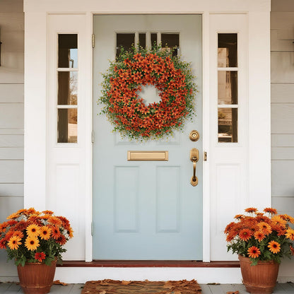 26" Fall Wreath for Front Door, Porch, Window - Large Artificial Eucalyptus Leaves with Fake Silk Flowers Outdoor Wreath for Home Farmhouse Harvest Festival Thanksgiving Day Autumn Decor