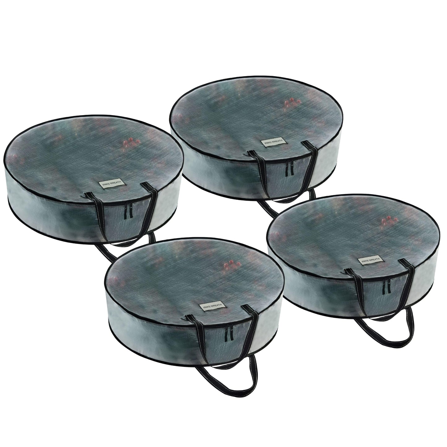VENO 24 Inch Wreath Storage Container, 4 Pack Clear Round Christmas Wreath Storage Bag, Heavy Duty Clear Holder with Wall Hanging Handles