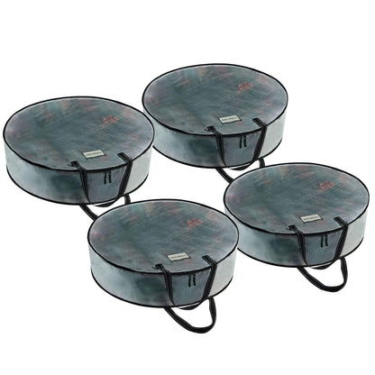 VENO 24 Inch Wreath Storage Container, 4 Pack Clear Round Christmas Wreath Storage Bag, Heavy Duty Clear Holder with Wall Hanging Handles