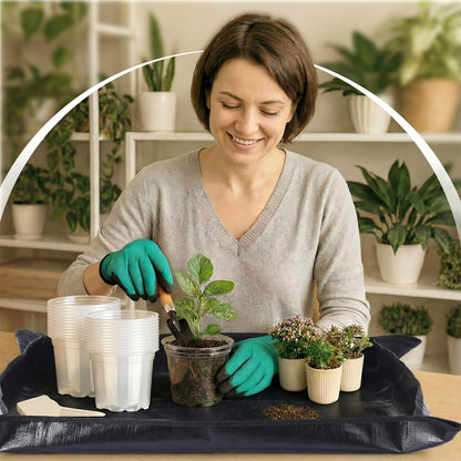 Yiyiring 83 Pcs Garden Supplies Tools Kit, 4 Inch Clear Plastic Plant Pots with Transplanting Mat, Trowel Cultivator Rake Set, Label & Glove, Succulent Tools Gift for Plant Lovers Accessory