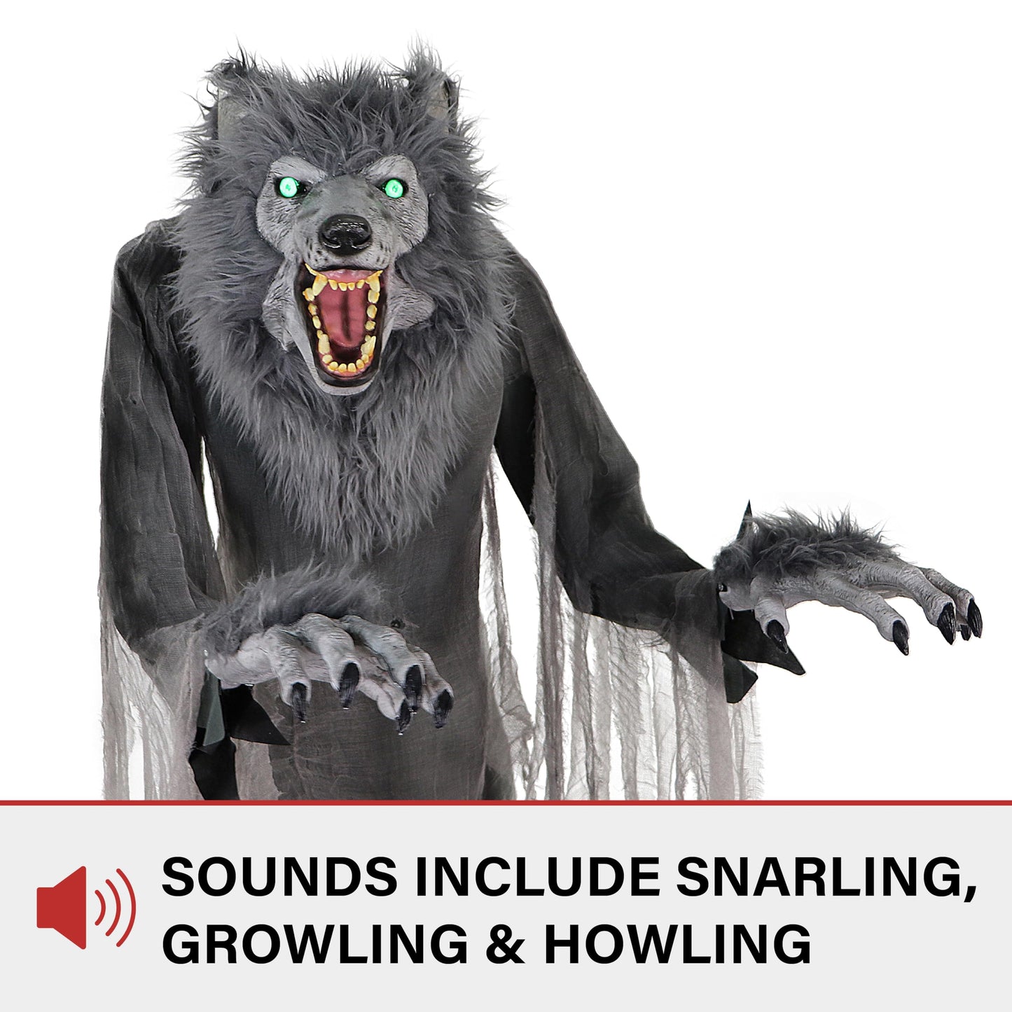 Haunted Hill Farm 7-Ft. Tall Motion-Activated Towering Werewolf by SVI, Premium Halloween Animatronic, Plug-in (HHTWRWOLF-1FLSA)