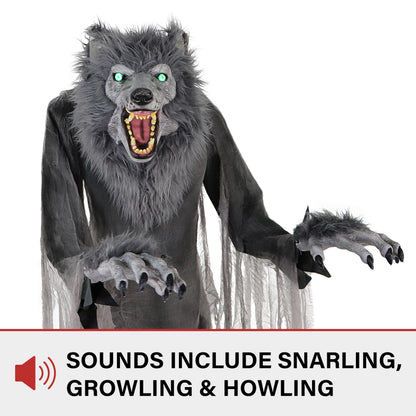Haunted Hill Farm 7-Ft. Tall Motion-Activated Towering Werewolf by SVI, Premium Halloween Animatronic, Plug-in (HHTWRWOLF-1FLSA)