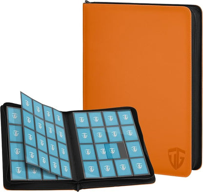 16 Pockets Trading Card Zipper Binder for 1000+ Cards| Secure Side Loading Pockets | Trading Card Album Folder | Compatible with YuGiOh, MTG,Sports Cards (Orange 16)
