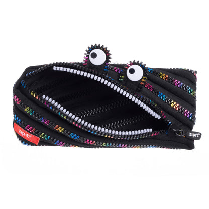 ZIPIT Monster Pencil Case for Kids, Cute Zipper Pouch for Boys Girls and Teens, Stationery Bag for School ,Black & Rainbow