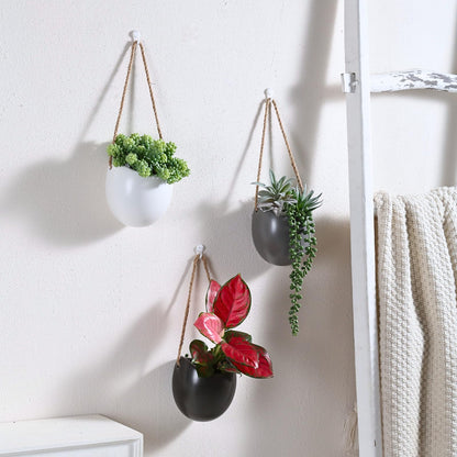 Kvetto Set of 3 Ceramic Wall Vases - Hanging Pocket Planters for Indoor Plants, Wall Decor for Entryway Hallway Bathroom Living Room Dining Room