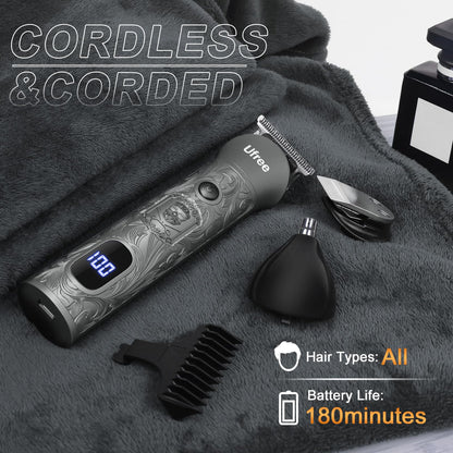 Ufree Beard Trimmer for Men Professional with Hair Clippers, Barber Clippers and Trimmers Set, Electric Razor Shavers for Men, Cordless Mens Grooming Kit for Nose, Ear, Face, Hair, Gifts