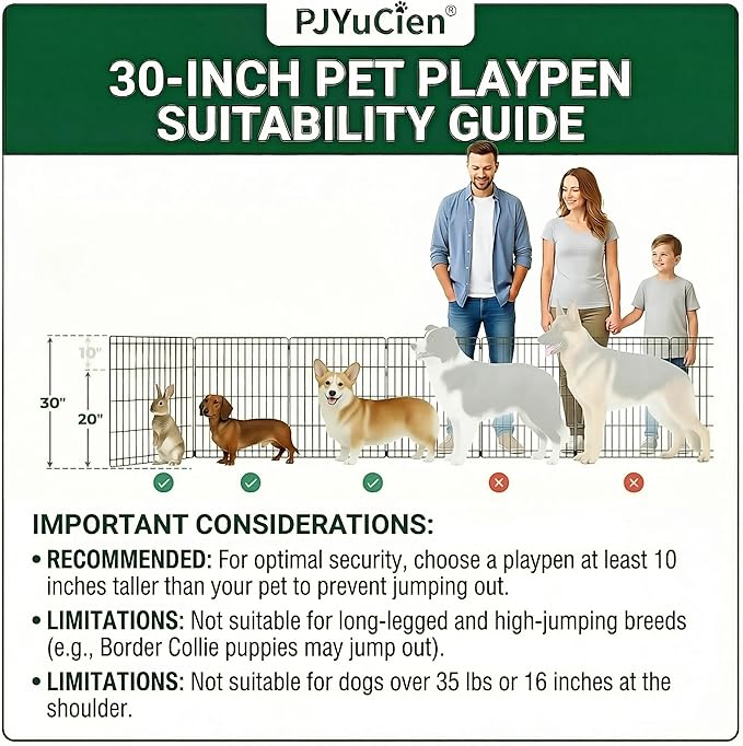 PJYuCien Dog Playpen with Bottom Pad - Metal Foldable Exercise Pen, 8 Panels 30" H x 24" W Indoor Outdoor Pet Fence Puppy Crate Kennel, Gray
