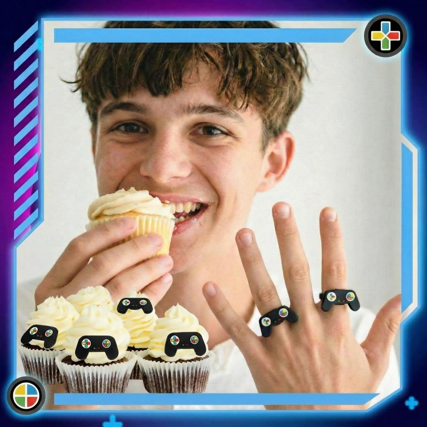 Chunful 48 Pcs Video Game Cupcake Rings Toppers Decoration Cake Game Party Decoration Cupcake Picks for Birthday Anniversary Wedding Engagement Party Supplies