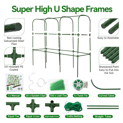 Garden Cucumber Trellis for Climbing Plants, Outdoor Metal Garden Arch Trellis, Plant Support for Vegetables Tomato Trellis Raised Garden Bed (Green, 47.2" Lx21.6 WX47.2 H-M)