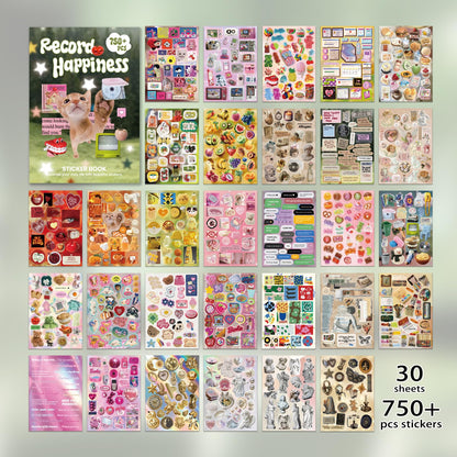 Bomichi Cute Sticker Book, Y2K Vintage Grunge Kawaii Retro Aesthetic Decals Matte Writable Paper, Stickers for Journaling Scrapbook Junk Journal Supplies,Bullet Planner DIY Card Making