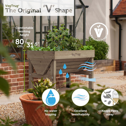 VegTrug Classic Raised Bed, Grey Wash, Small 1m - Cedar Wood V-Shaped Raised Garden Bed for Outdoor Gardening - Ergonomic Design for Balcony, Patio & Small Spaces