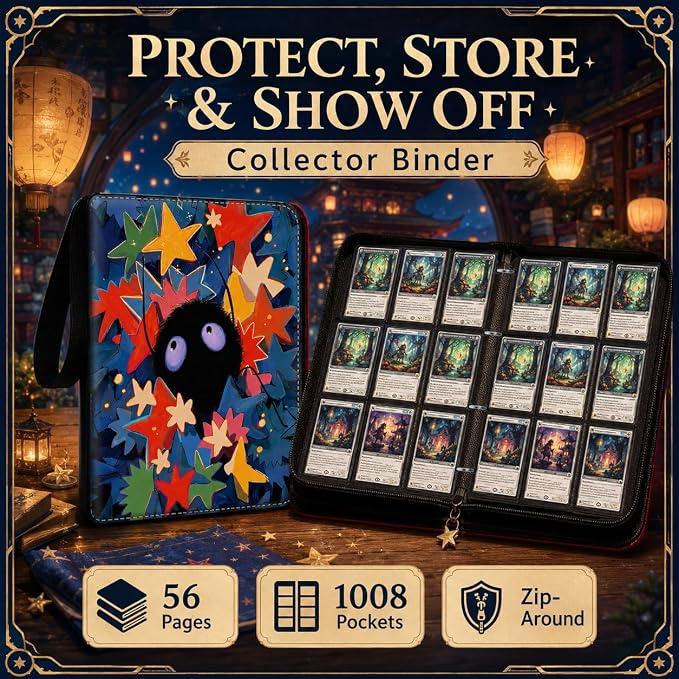 1008 Cute Card Binder 9 Pocket, 3-Ring Trading Card Binder with 56 Page Removable Sleeves, High Storage Waterproof Trading Card Holder Collection Card Album Organizer Case for TCG Cards - Star