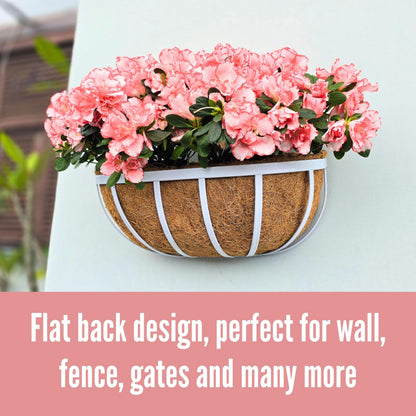 LaLaGreen Bundle- 4 Pack, 12 Inch Large White Self Watering Pot + 2 Pack, 16 Inch Metal Basket with Coco Liner Horse Trough Wall Rail Window Patio Porch Flower Box Geometric Hanging Indoor Vase Decor