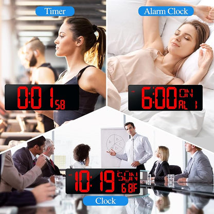 17.2"Large Digital Wall Clock Large Display with Remote Control 180°Visible | Timer with Temperature Date Week Auto DST Adjustable Brightness, for Living Room Classroom Garage Gym Gift for Senior Mom Dad