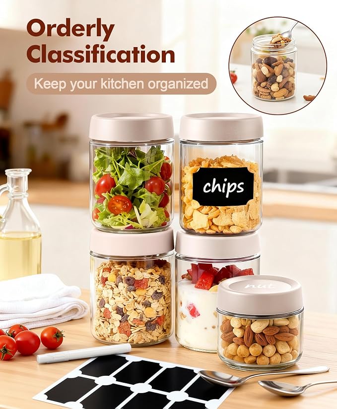 6 pack 16 oz Overnight Oats Containers with Lids and Spoons Glass Jars with Airtight Lids: Wide Mouth Mason Salad Jars, Leakproof and Reusable Glass Food Storage Container for Yogurt Snacks Spice