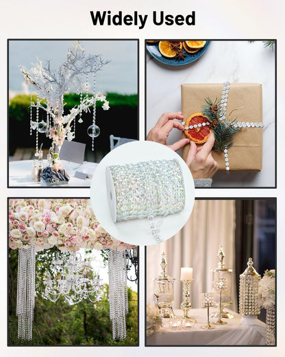 99FT Acrylic Crystal Garland, Clear Diamond-Shaped Crystal Bead Strands, DIY Crystal Beads String Roll for Christmas Tree Wedding Decorations Party Decorations Beaded Curtain Crafting Projects