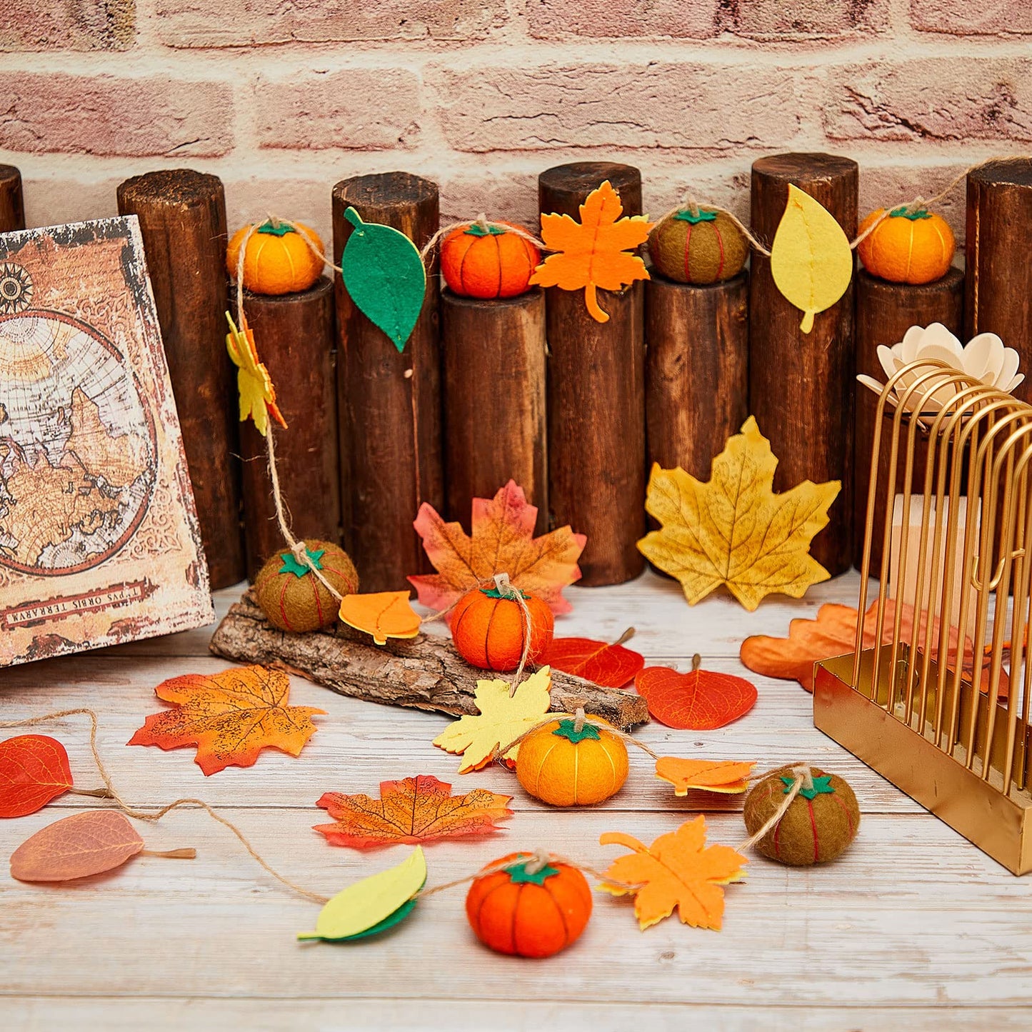 Jecery 2 Pcs Thanksgiving Garland Fall Pumpkin Felt Garland 78 Inches Fall Maple Leaves Pom Pom Felt Banner Autumn Harvest Halloween Thanksgiving Party Decorations for Mantel Fireplace Farmhouse