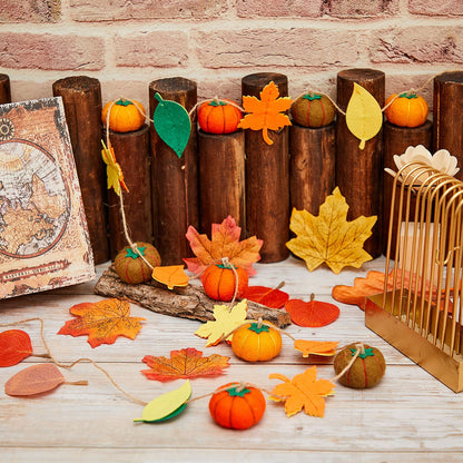 Jecery 2 Pcs Thanksgiving Garland Fall Pumpkin Felt Garland 78 Inches Fall Maple Leaves Pom Pom Felt Banner Autumn Harvest Halloween Thanksgiving Party Decorations for Mantel Fireplace Farmhouse