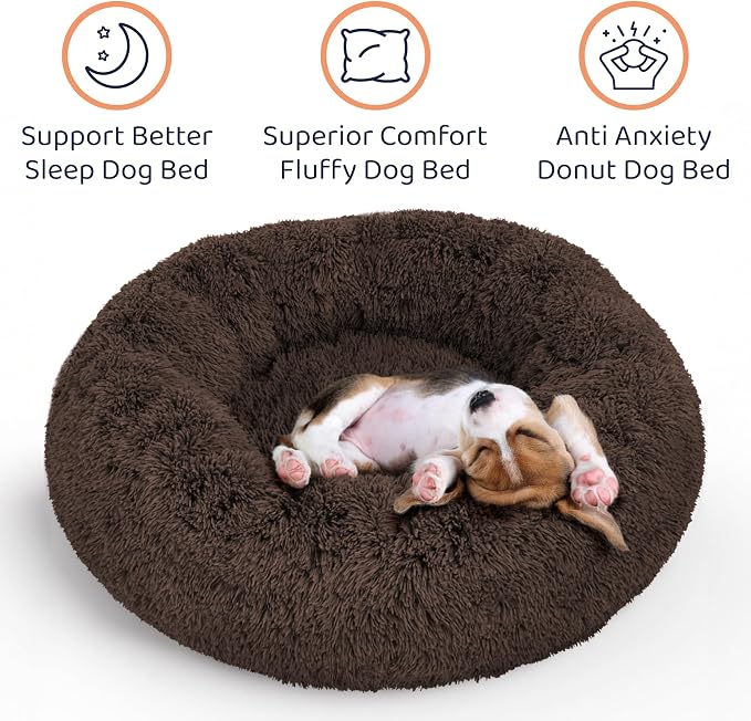 Donut Dog Bed - Premium Comfort for Anxiety Relief - Fluffy & Calming Design with Ultra-Plush Support | Cozy Round Dog Bed with Super Soft Circle Style (Coffee, Medium)
