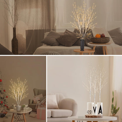 Bexdir Lighted Birch White Tree Branches 33IN 180LED with Timer Plug in, Artificial Tree White Birch Twig for Christmas Home Decor Party Wedding Bedroom
