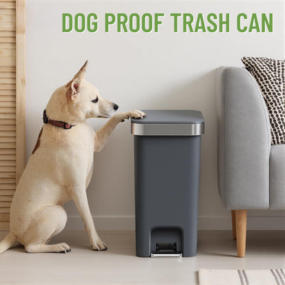 accep 2 Pack Bathroom Garbage Can with Lid, 2.6 Gallon /10 Liter Small Trash Can, Press Top Bin & Step Metal Pedal Trash Bin, Waste Basket for Bedroom, Home Offices, Small Spaces, Dorm (Black Gray)