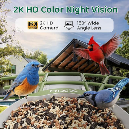 HIXX Smart Bird Feeder with Camera, AI Identify Birds & Auto Capture, 2K HD Live Camera Birdwatching with Color Night Vision for Bird Lovers Gifts (Forest Green)