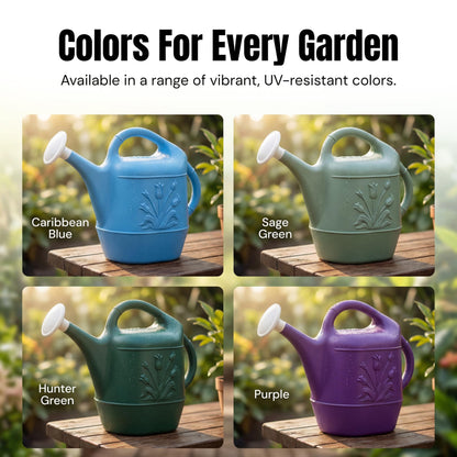 PMU 2 Gallon Watering Can - Garden Watering Can for Indoor & Outdoor Plants - Plastic Water Can with Detachable Sprinkler Head - Large Water Pot, Made in USA - Hunter Green Pkg/1