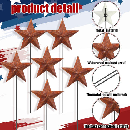 Pickmesh 6 Pcs 12" H Rusty 4th of July Outdoor Decor Patriotic Yard Decor Metal Yard Sign Antique Primitives Star Garden Stake 250th Anniversary Rustic American Sign for Outdoor Independence Day