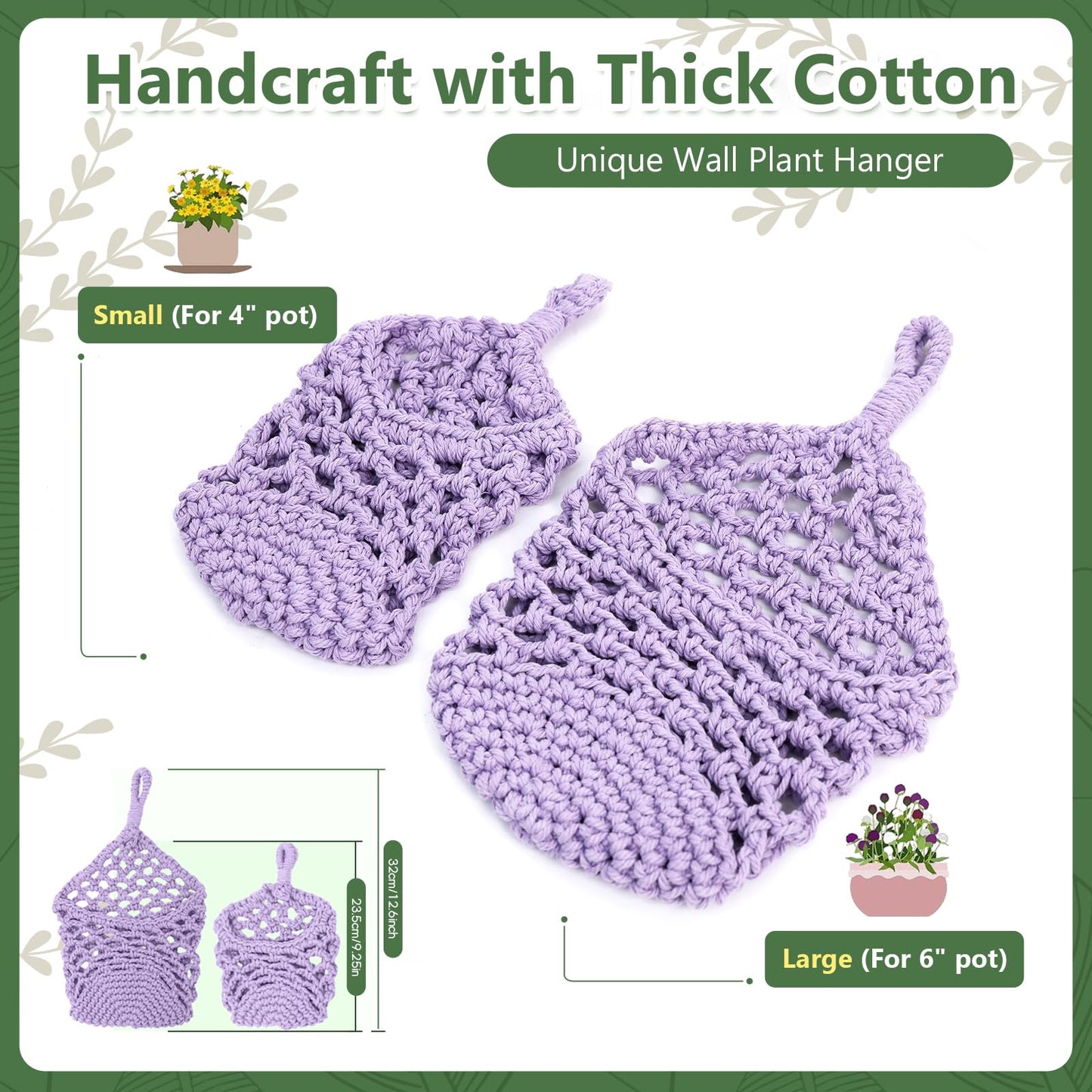HOREAKHJ Macrame Wall Plant Hanger, Hanging Planter Basket Holder, Wall Planters for Indoor Plants, for Up to 6 Inch Pot (Purple, 6-Inch)