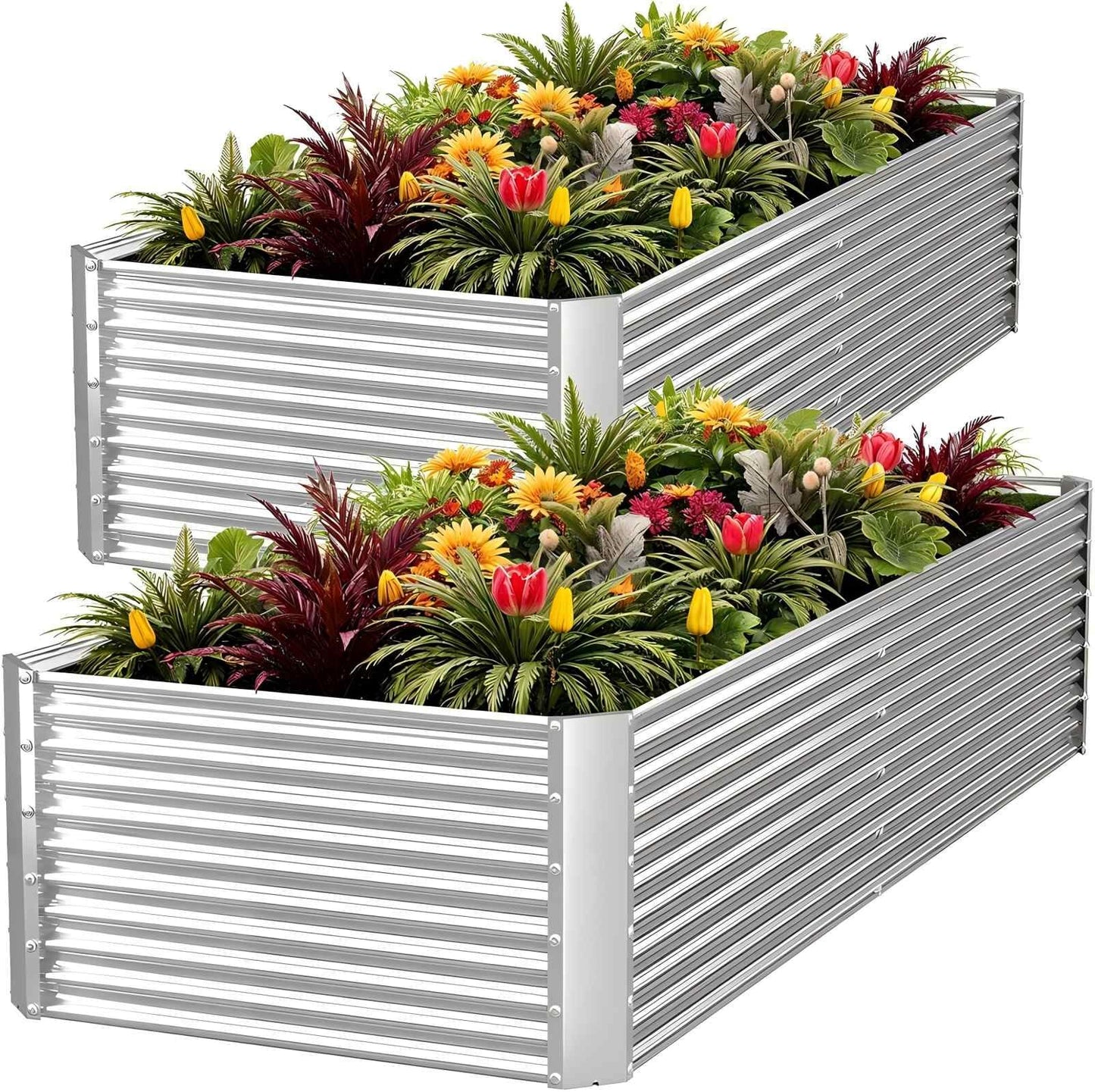 FRIZIONE 2pcs Tall 8ft Galvanized Raised Garden Bed Outdoor,Above Ground Garden Bed for Vegetable,Metal Raised Beds for Flower,Steel Raised Beds for Gardening - 8x3ft