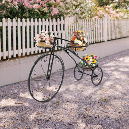 GAMIGIME Tricycle Plant Stand, Metal Bicycle Planter, Flower Pot Cart Holder with 3 Decorative Wheels, Modern Style Flower Pot Cart Holder for Home Decor Patio Garden Flower Shop (Black)