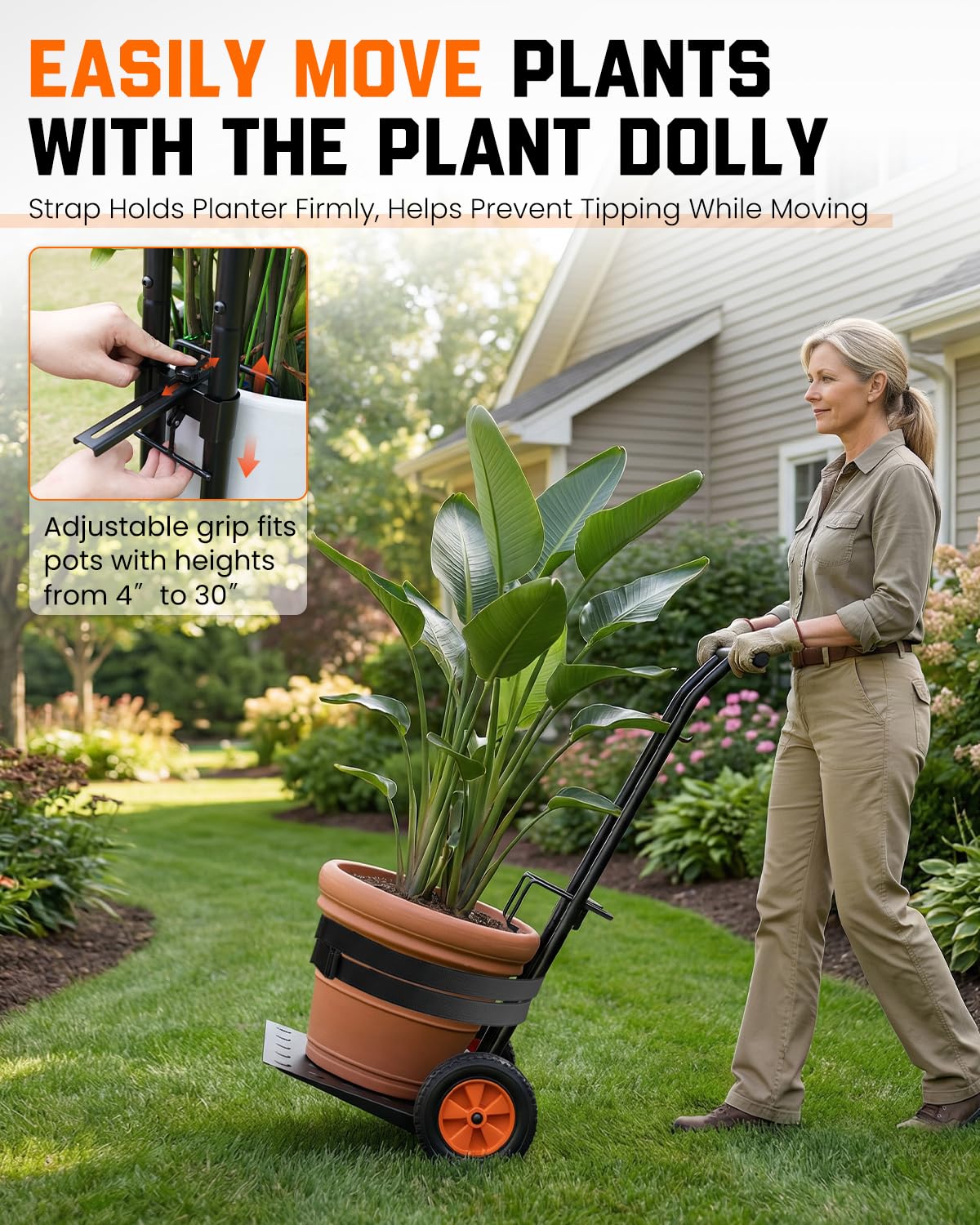 OICIPT Plant Caddy with Wheels, USA Original Patent, 176 lbs Plant Dolly Cart, Foldable Plant Mover Cart with Adjustable Grabbing Arm and Strap for Large Plant Pots, Indoor & Outdoor Use, Carbon Black