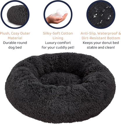 Donut Dog Bed - Premium Comfort for Anxiety Relief - Fluffy & Calming Design with Ultra-Plush Support | Cozy Round Dog Bed with Super Soft Circle Style (Black, X-Large)
