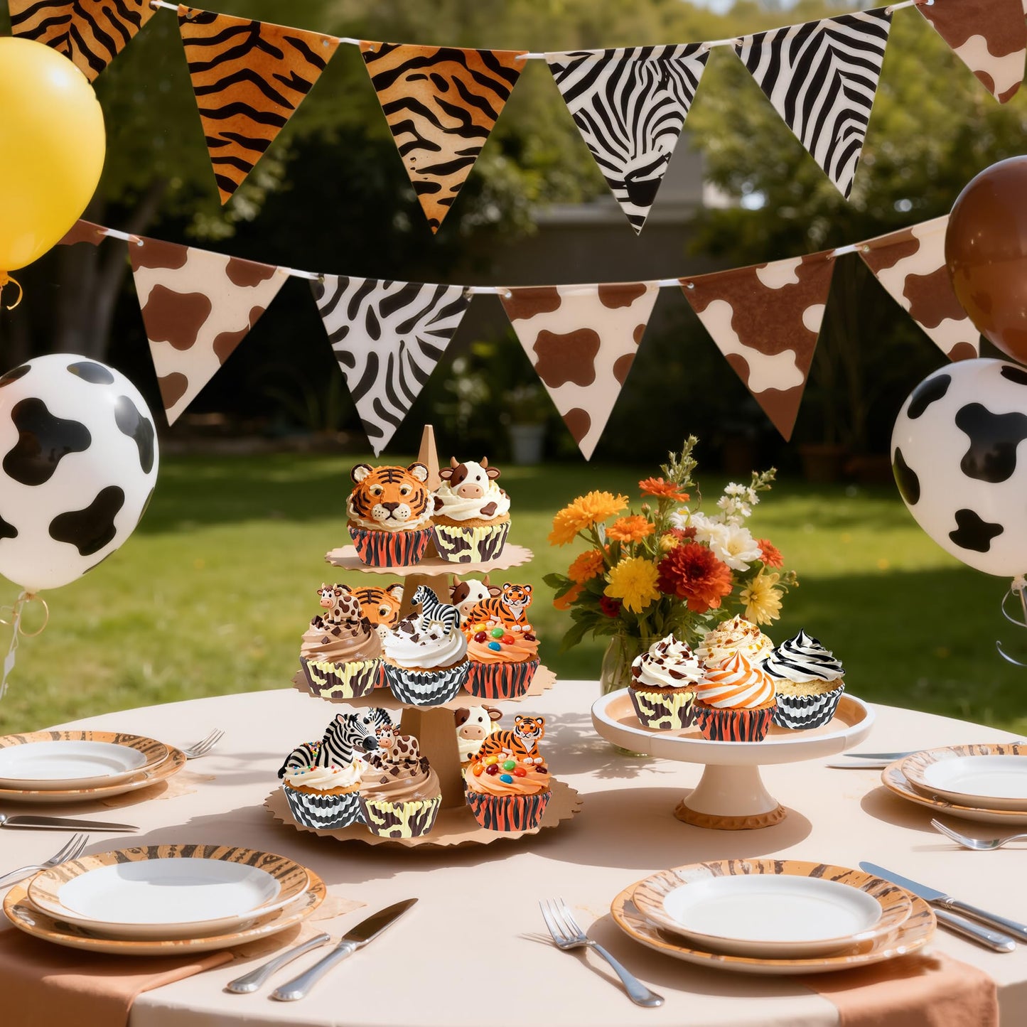 Glavatrix 300PCS Animal Print Cupcake Liners Zebra Tiger Cow Print Standard Size Muffin Cupcake Wrapper Paper Baking Cups for Zoo Safari Baby Shower Jungle Animal Theme Birthday Party Candy Cake Decor