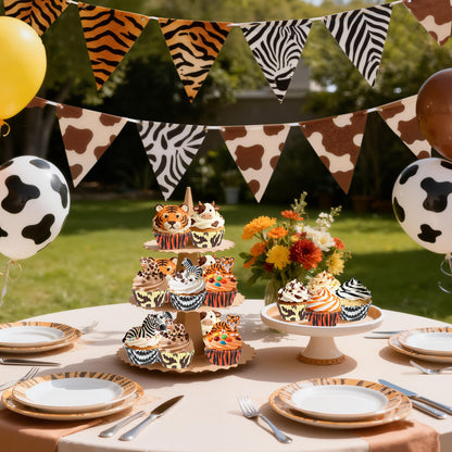 Glavatrix 300PCS Animal Print Cupcake Liners Zebra Tiger Cow Print Standard Size Muffin Cupcake Wrapper Paper Baking Cups for Zoo Safari Baby Shower Jungle Animal Theme Birthday Party Candy Cake Decor