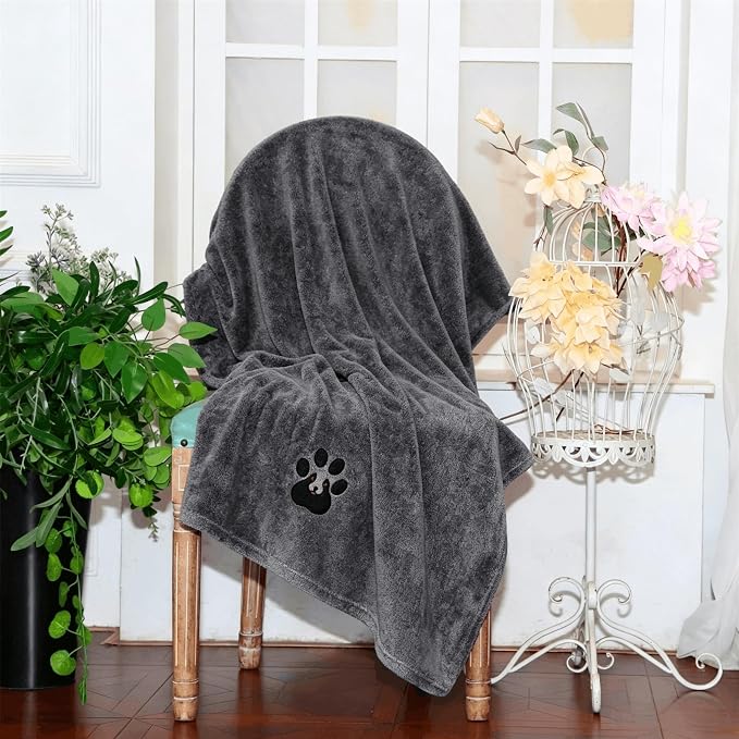Dogvingpk Extra Large Dog Towel 3 Pack, Super Absorbent Soft Quick Drying Microfiber Pet Bath Towels for Large & Medium Dogs (XL-55" * 36", Grey and Black and Brown)